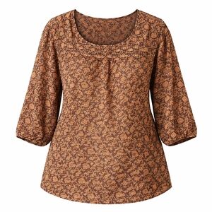 LC Lauren Conrad XXL Womens Burgundy Floral Pintuck Peasant Sheer Boho Blouse